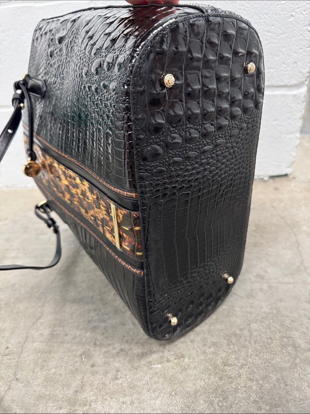 Brahmin Black Croc “Ezra untamed Kairos” Tote with Leopard-Print Center Panel - Picture 9 of 9